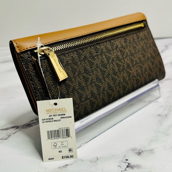 NEW! Michael Kors Large Brown & Acorn Logo & Leather Tri-Fold Wallet - Picture 6 of 12
